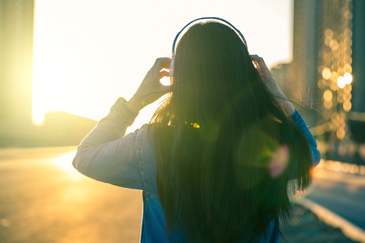 A women listening music